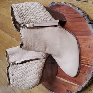 Coach Heidi Beige Ankle Booties with Wooden Heel